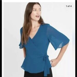 Banana Republic Petite Wrap Blouse Sibhori Blue, size S Petite